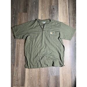 Carhartt Henley Shirt Mens 2XL Tall Green Good Loose Fit Short Sleeve Pocket Tee